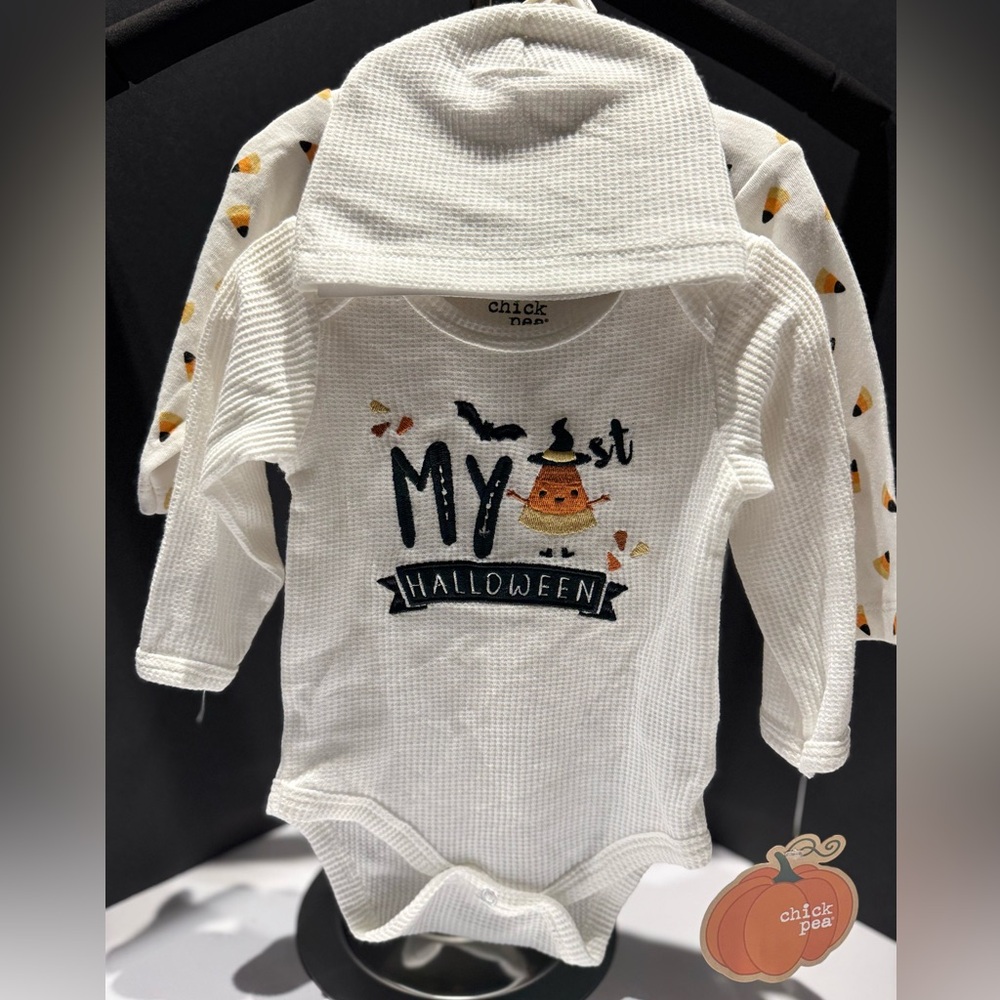 NWT Chick Pea “My 1st Halloween” 2-Pack Bodysuit & Hat Set